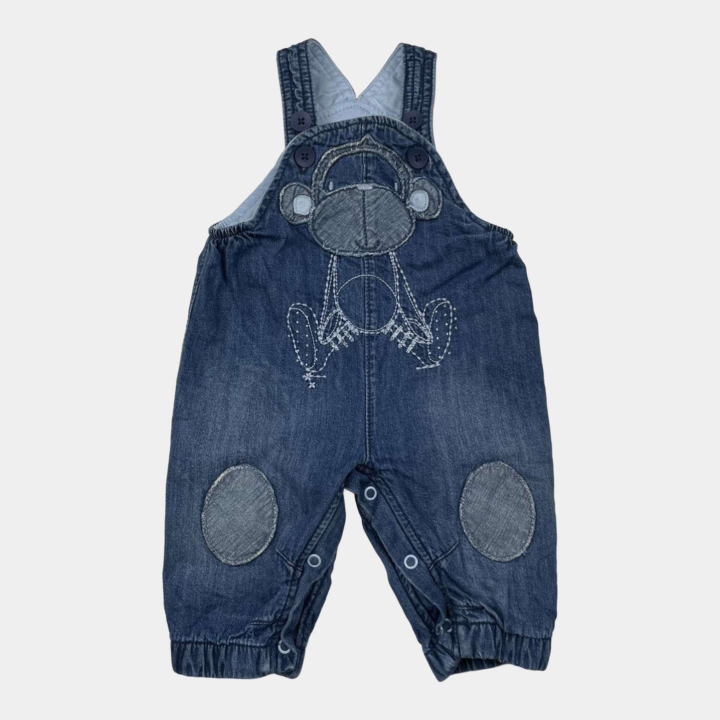 Blaue Denim-Latzhose mit Affenmotiv für Babys bis 3 Monate – front