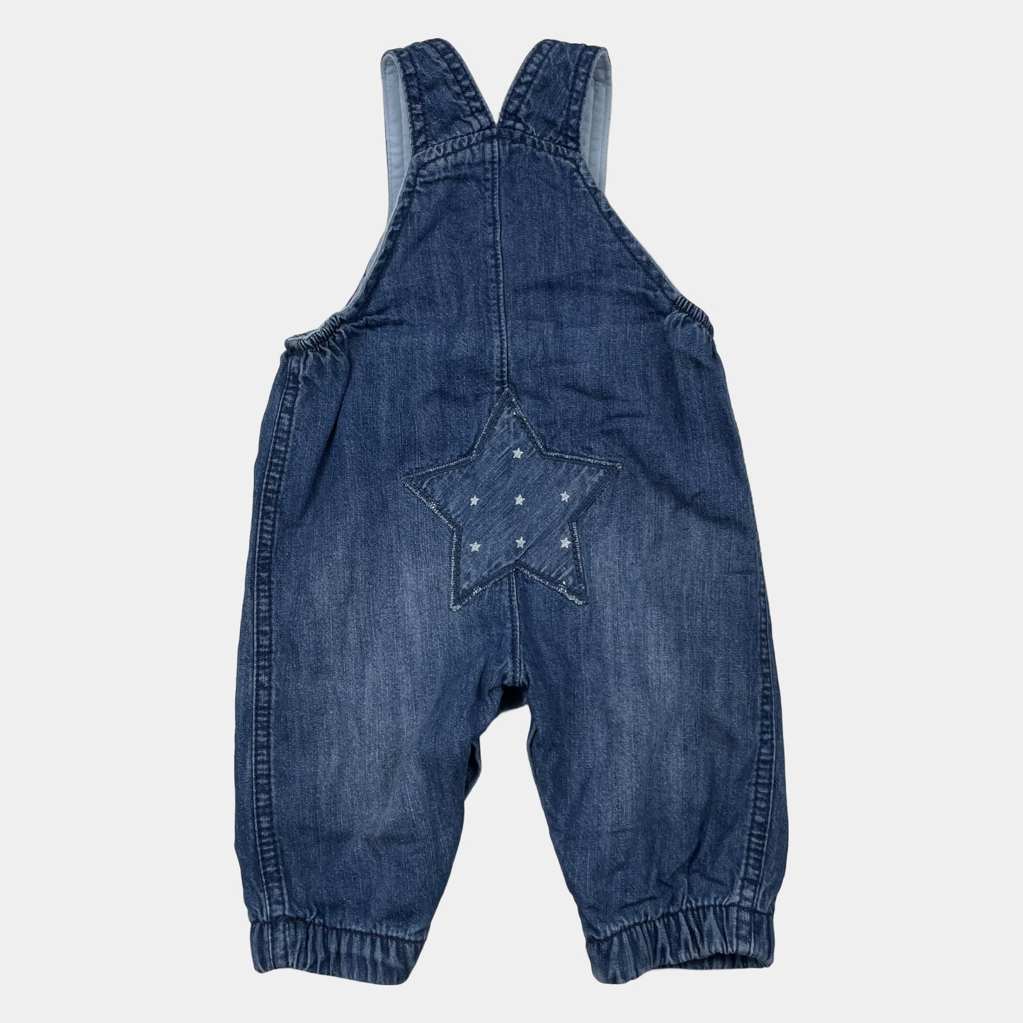 Blaue Denim-Latzhose mit Affenmotiv für Babys bis 3 Monate – back