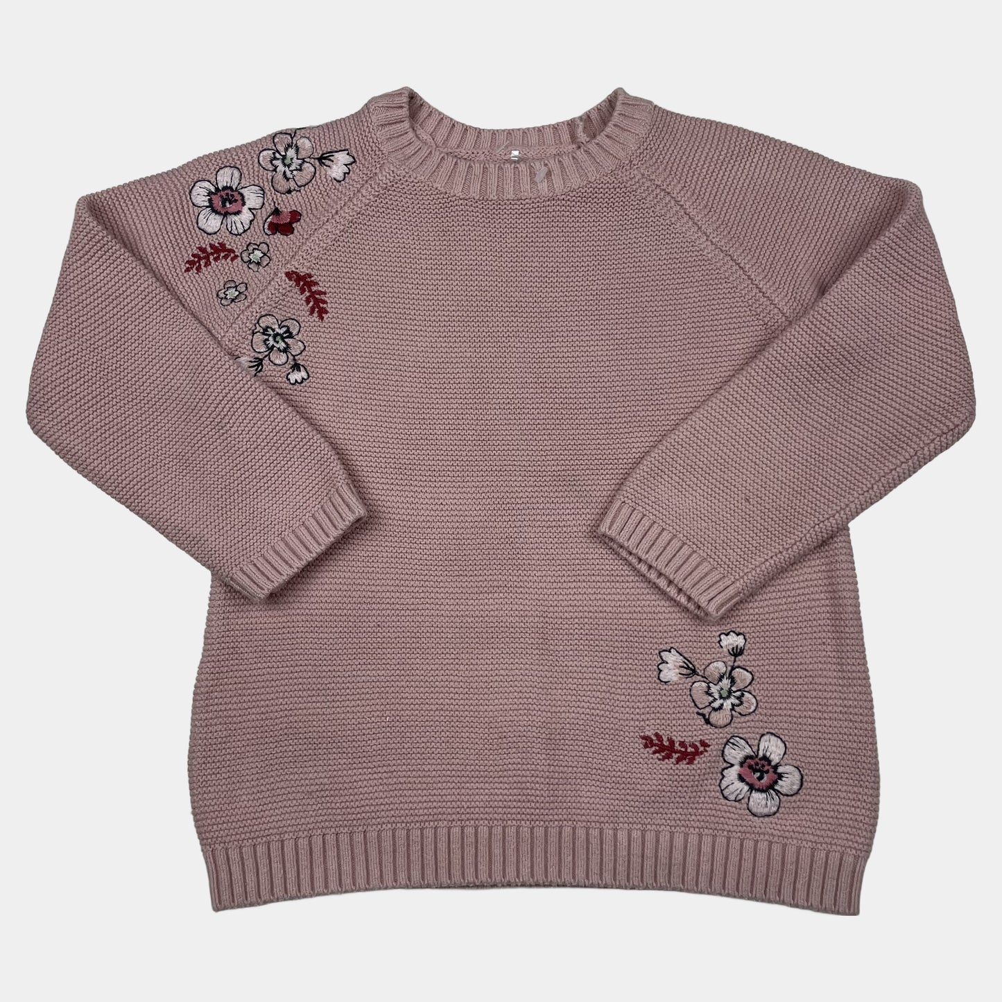 Rosa Baumwollpullover mit Blumenstickerei, Größe 5-6 Jahre – front