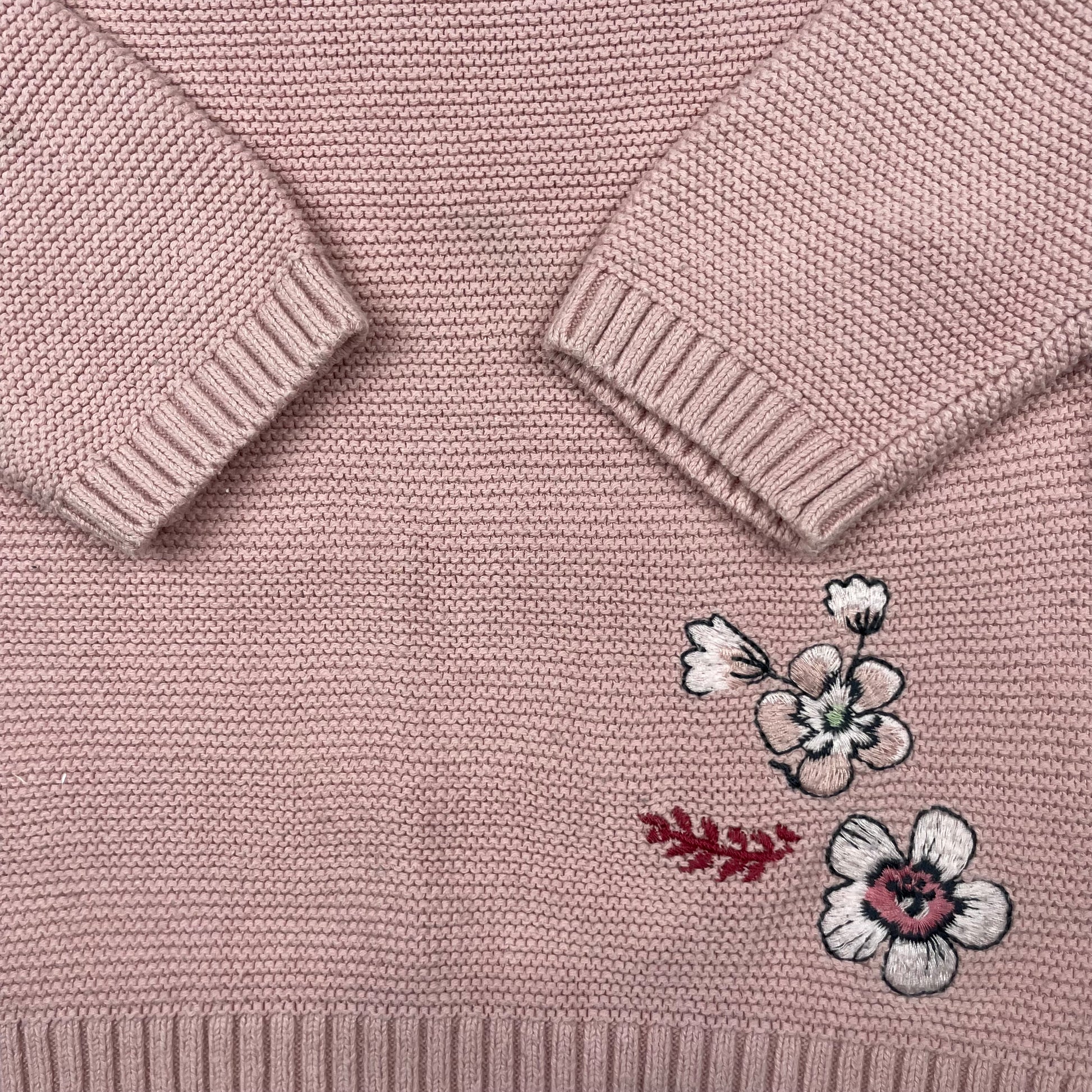 Rosa Baumwollpullover mit Blumenstickerei, Größe 5-6 Jahre – detail
