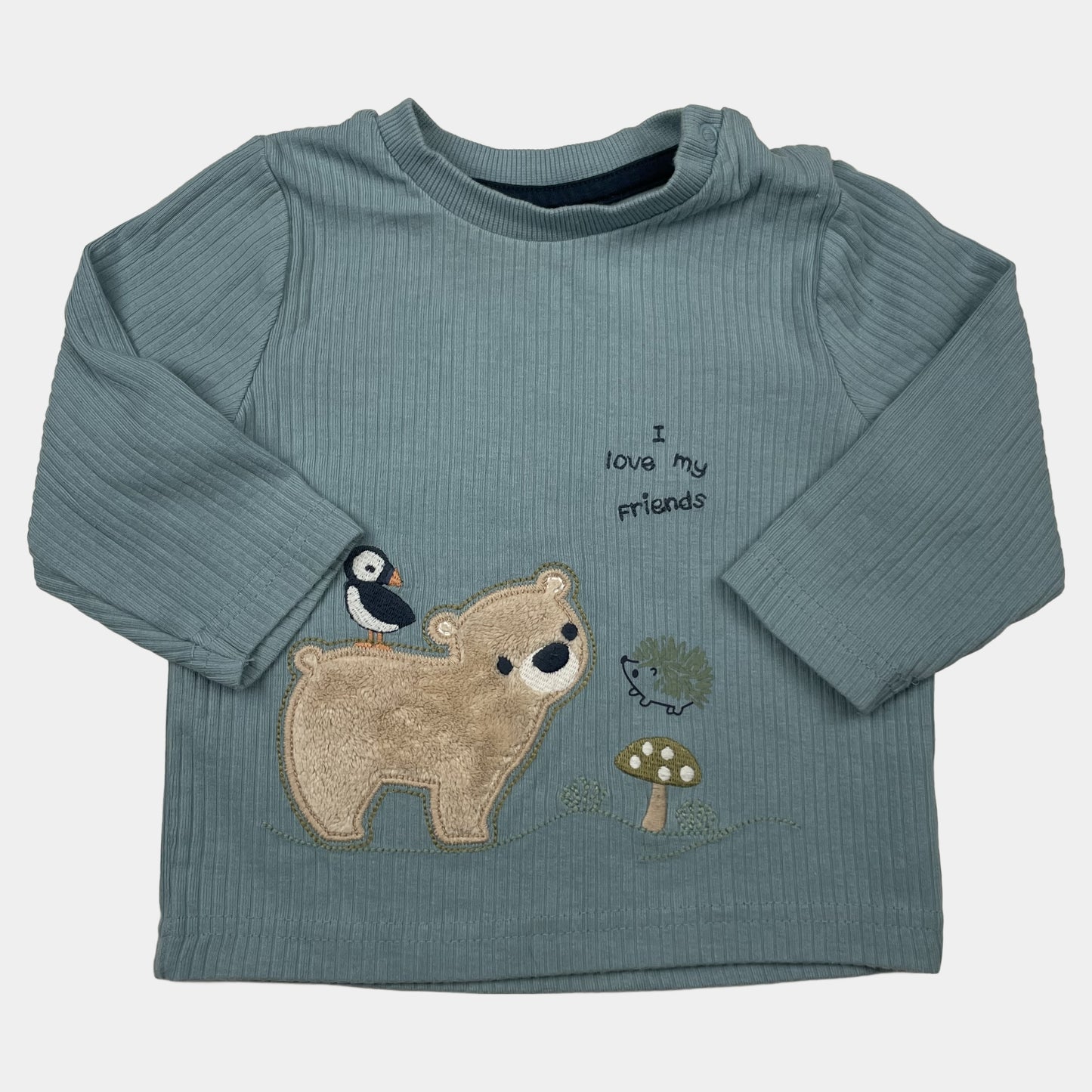 Blaues Langarmshirt mit Bären-Motiv und Schriftzug 