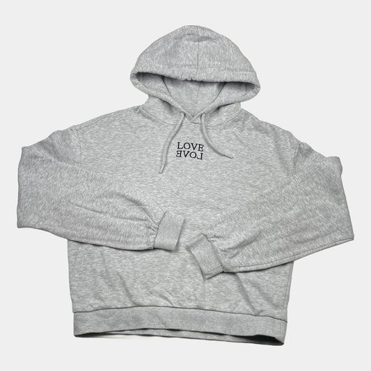 Grauer Kapuzenpullover mit LOVE-Aufdruck in Größe XS – front