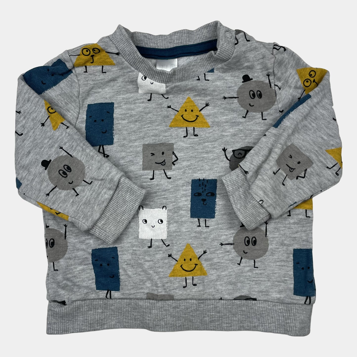 Grauer Pullover mit geometrischem Muster und langen Ärmeln für Babys, Größe 74. – front