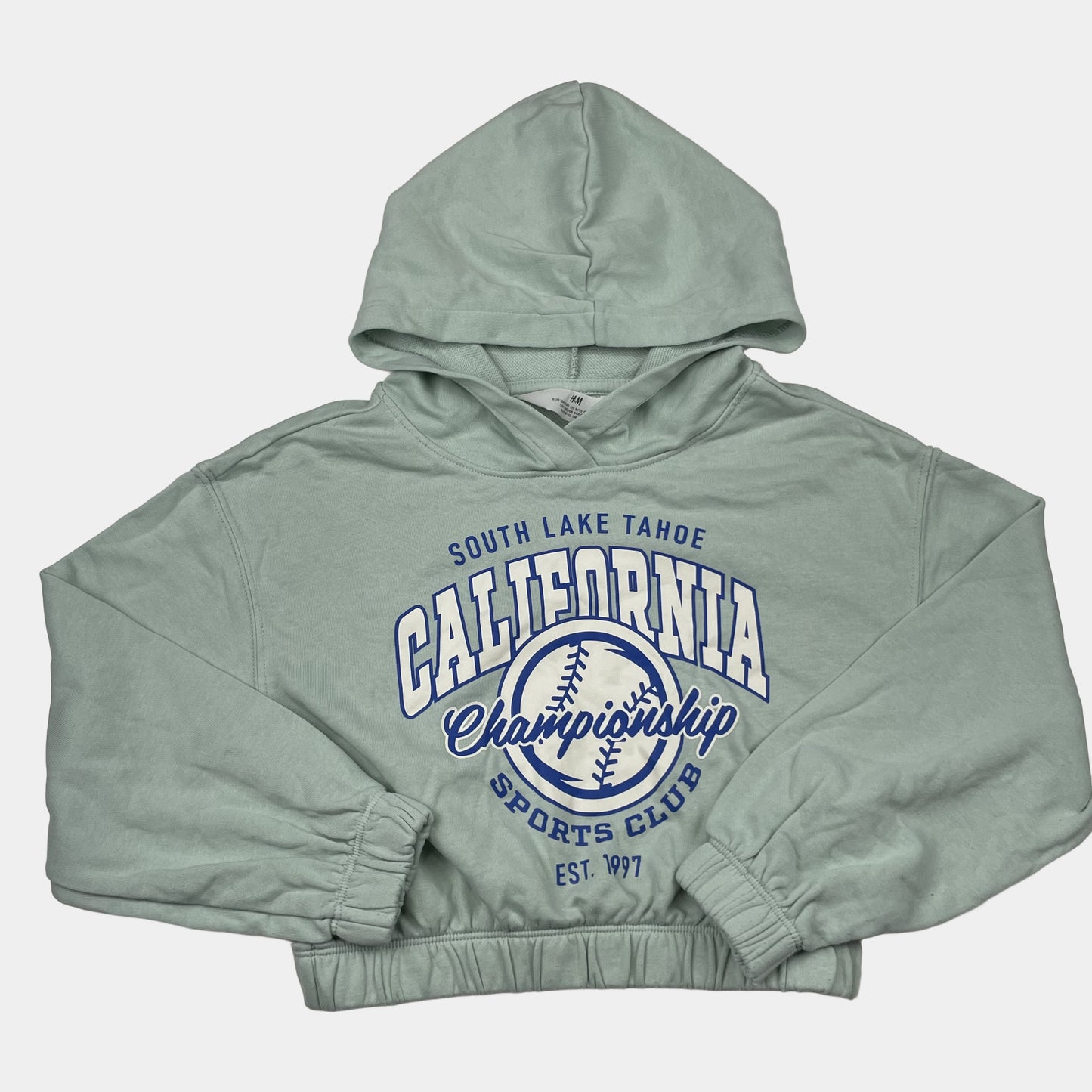 Grüner Kapuzenpullover mit Print von H&M, Größe 134/140 – front