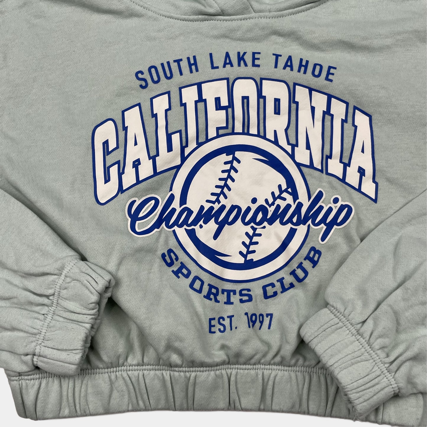 Grüner Kapuzenpullover mit Print von H&M, Größe 134/140 – detail