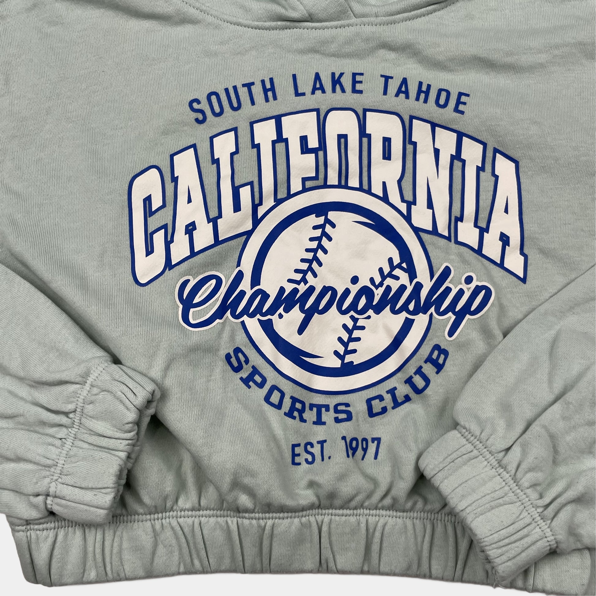 Grüner Kapuzenpullover mit Print von H&M, Größe 134/140 – detail