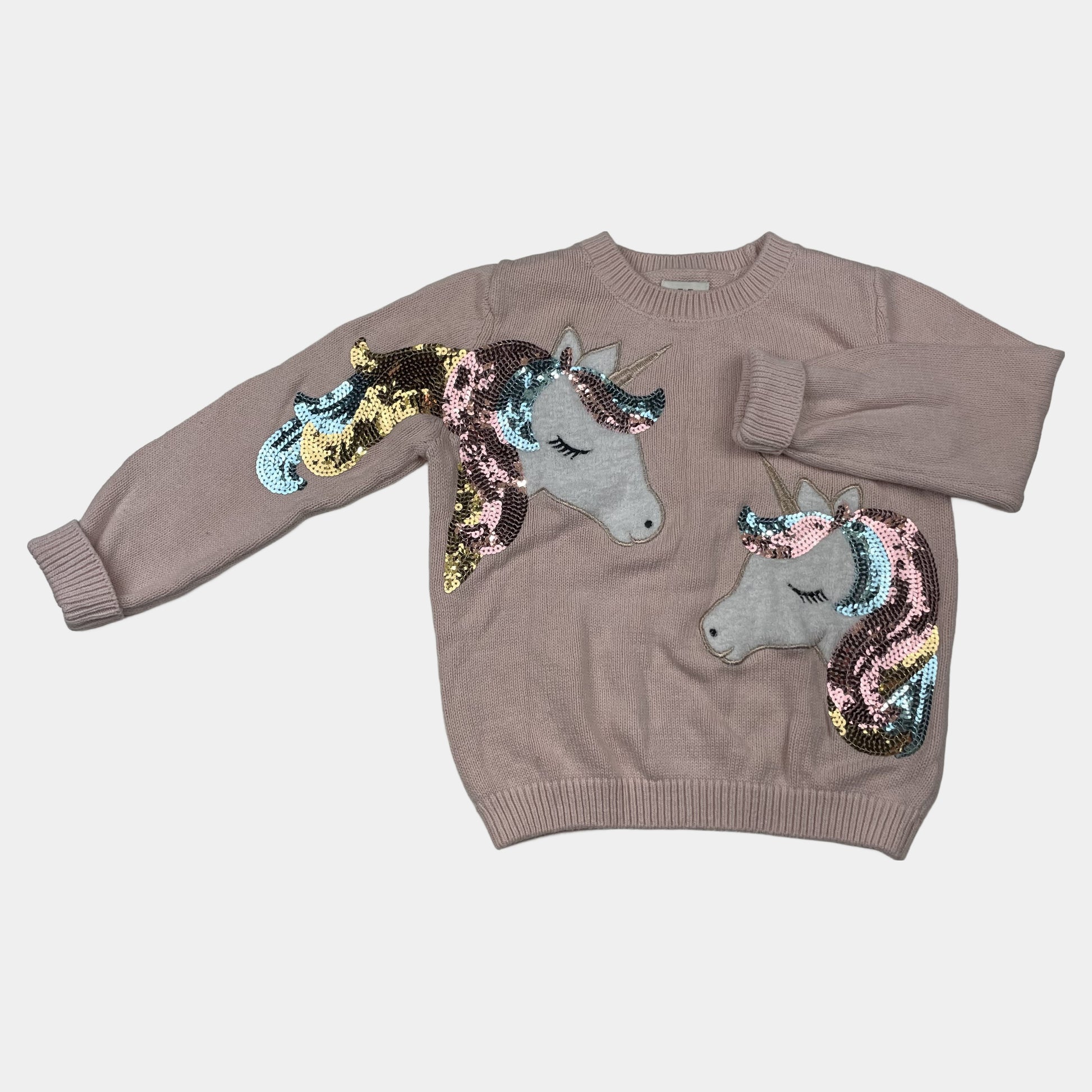 Rosa Pullover mit Einhorn-Motiv und Pailletten – front