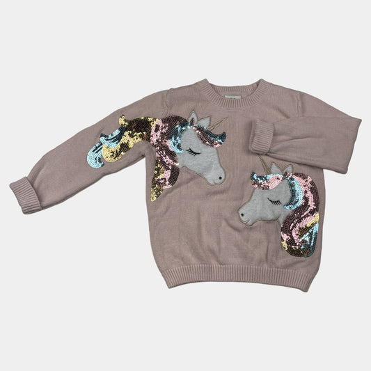 Rosa Pullover mit Einhorn-Motiv und Pailletten – front