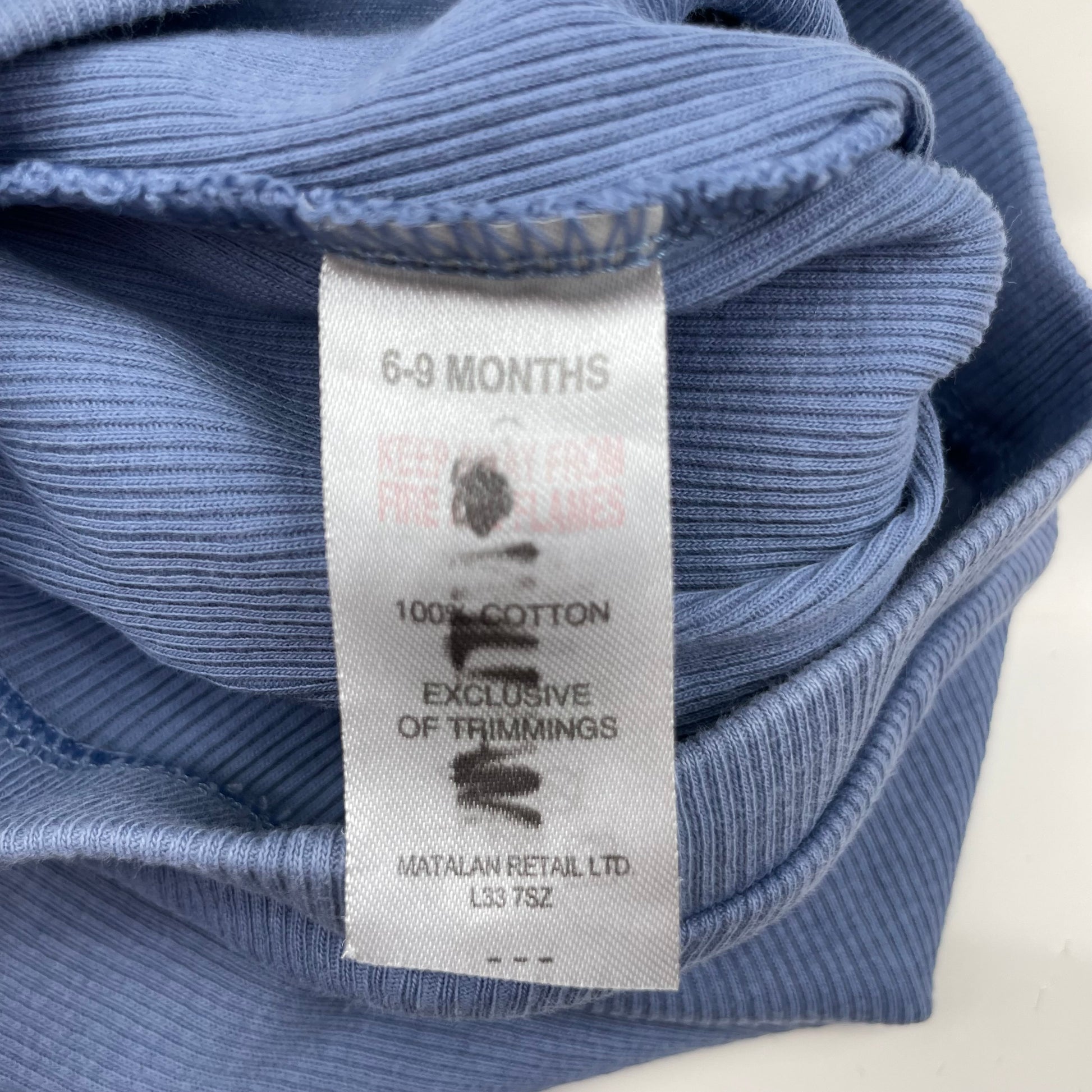Blaue Baumwollhose für Babys, Größe 6-9 Monate – label