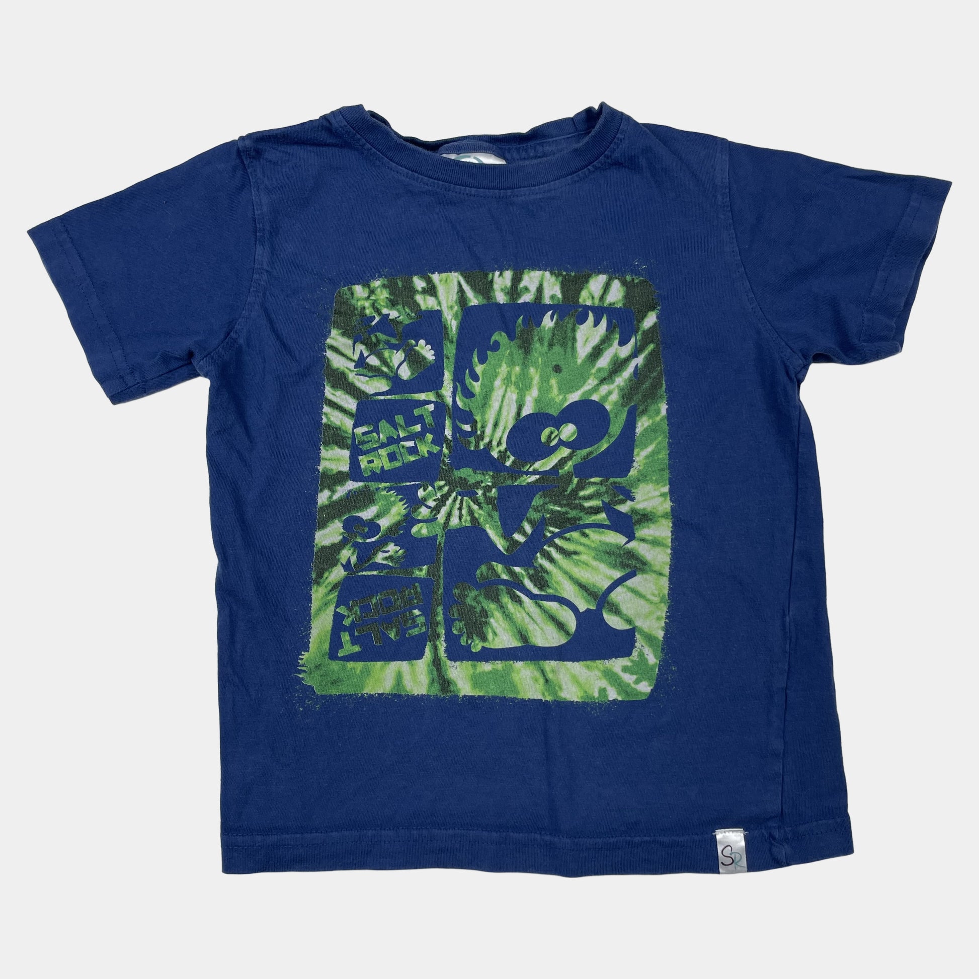 Blaues Baumwoll-T-Shirt mit Grafik-Design und kurzen Ärmeln – front