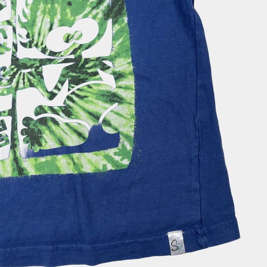 Blaues Baumwoll-T-Shirt mit Grafik-Design und kurzen Ärmeln – fabric