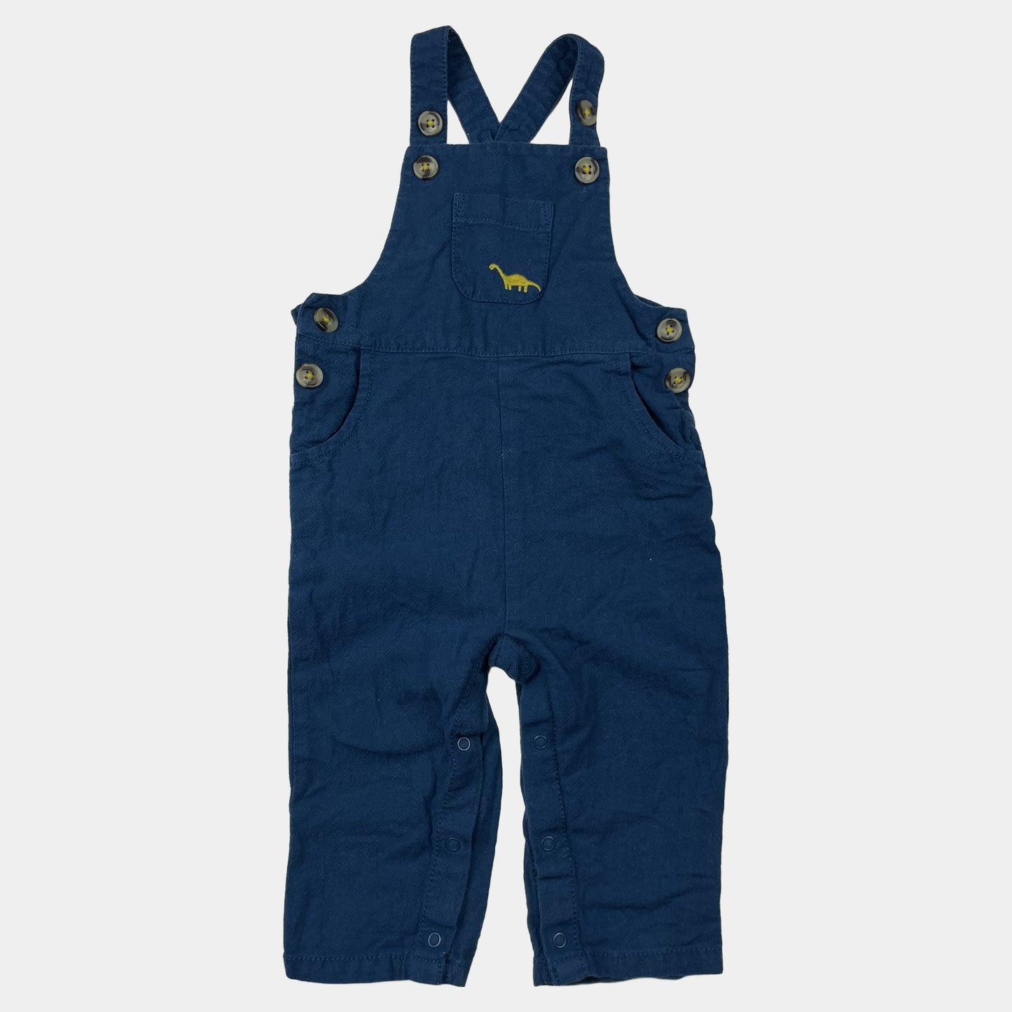 Blauer Overall mit Dinosaurier-Stickerei und Knöpfen – front