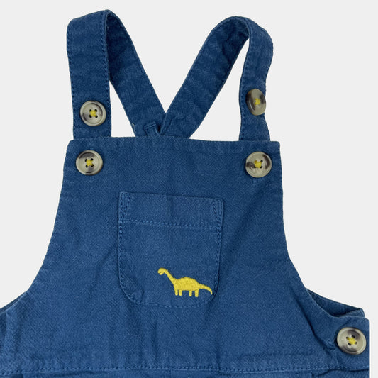 Blauer Overall mit Dinosaurier-Stickerei und Knöpfen – fabric