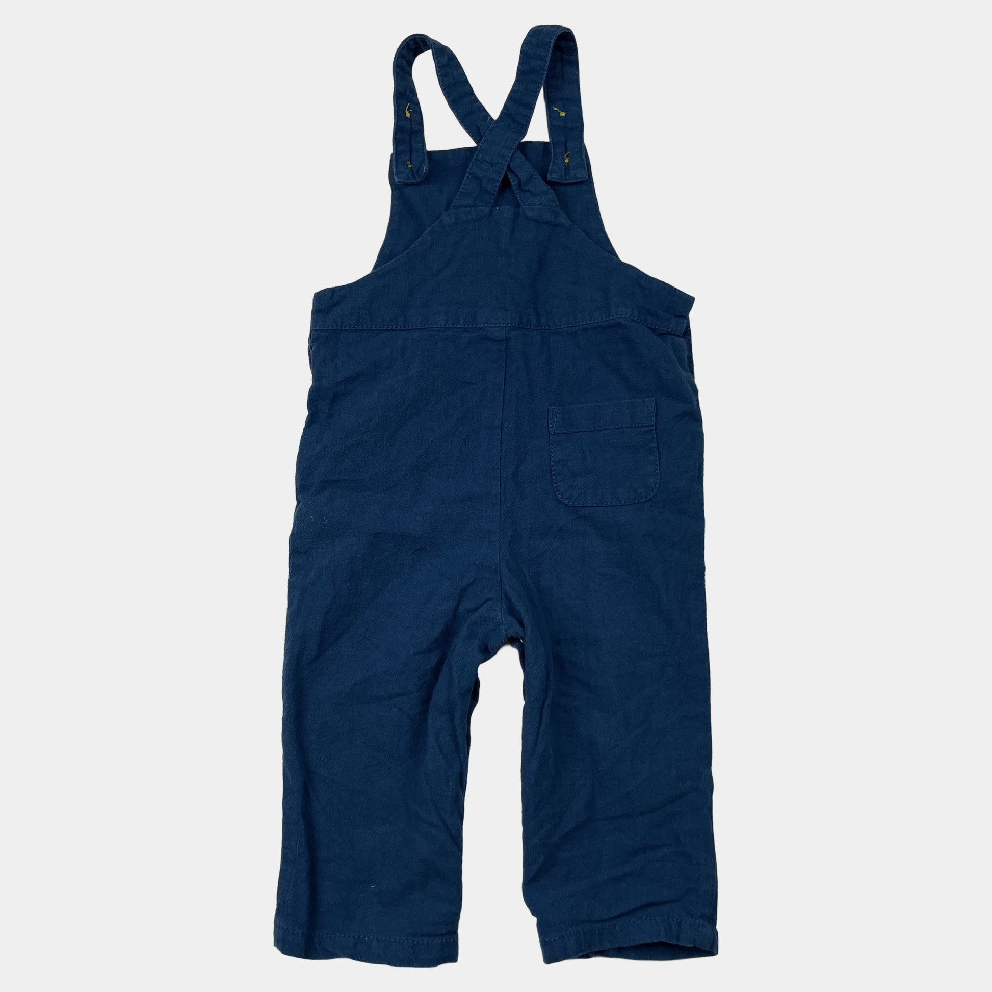 Blauer Overall mit Dinosaurier-Stickerei und Knöpfen – back