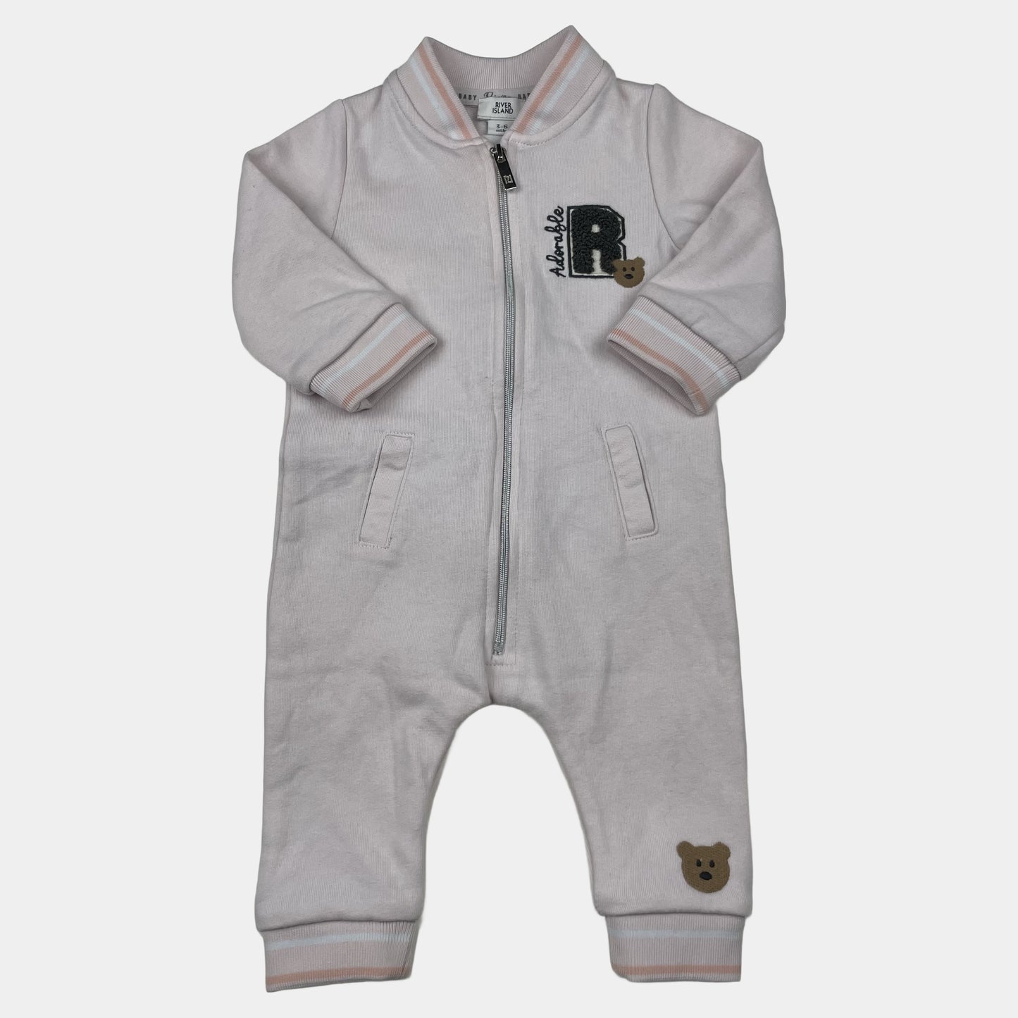 Weißer Polyester-Overall mit niedlichen Teddy-Applikationen – front