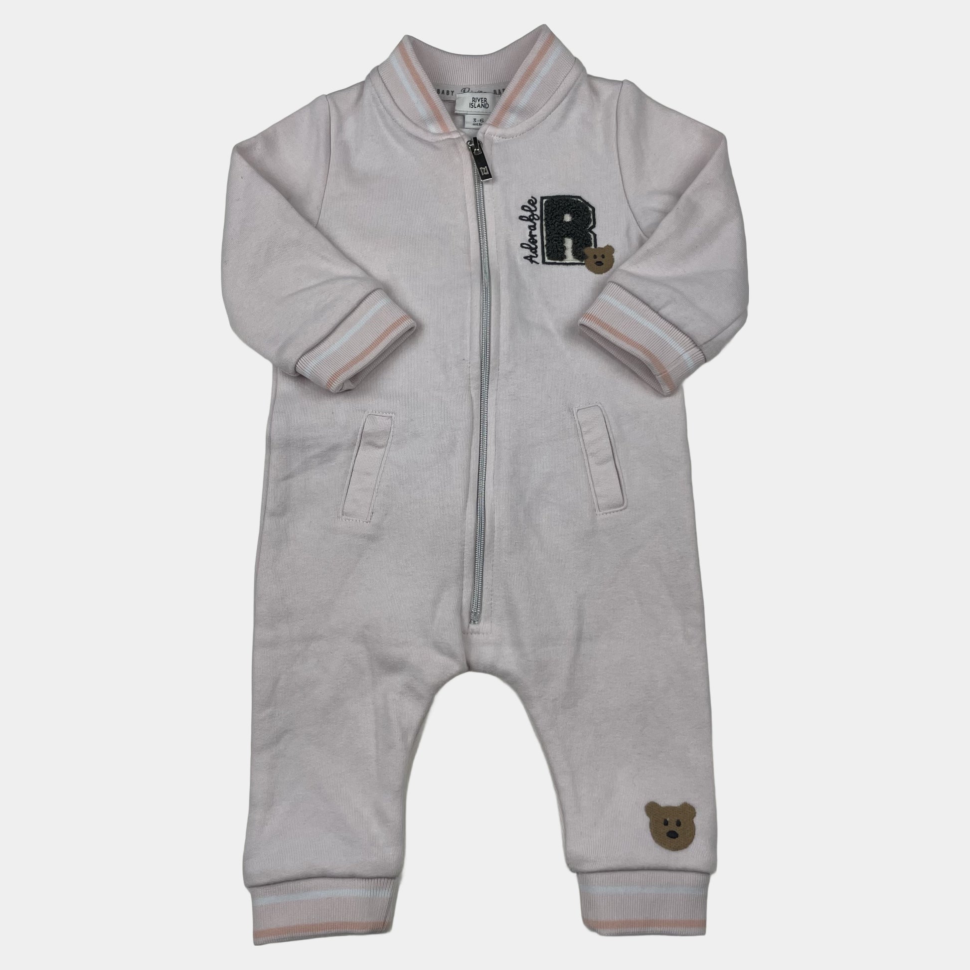 Weißer Polyester-Overall mit niedlichen Teddy-Applikationen – front