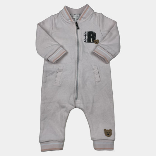 Weißer Polyester-Overall mit niedlichen Teddy-Applikationen – front