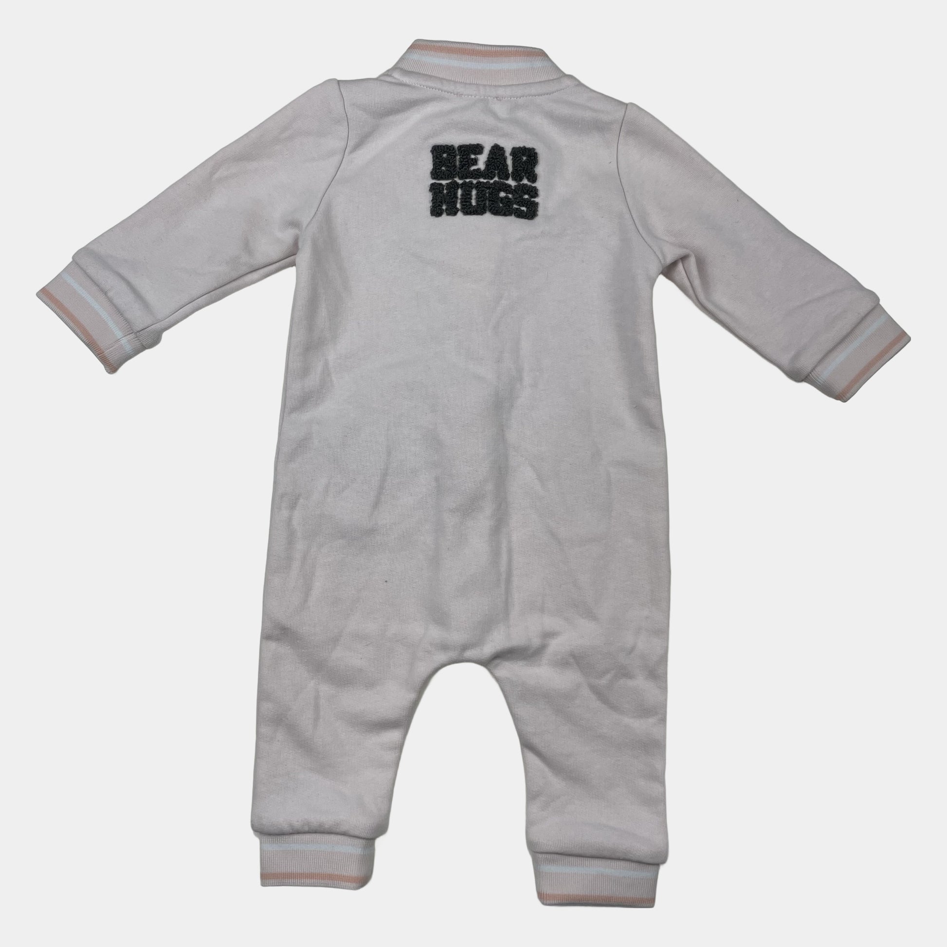 Weißer Polyester-Overall mit niedlichen Teddy-Applikationen – back