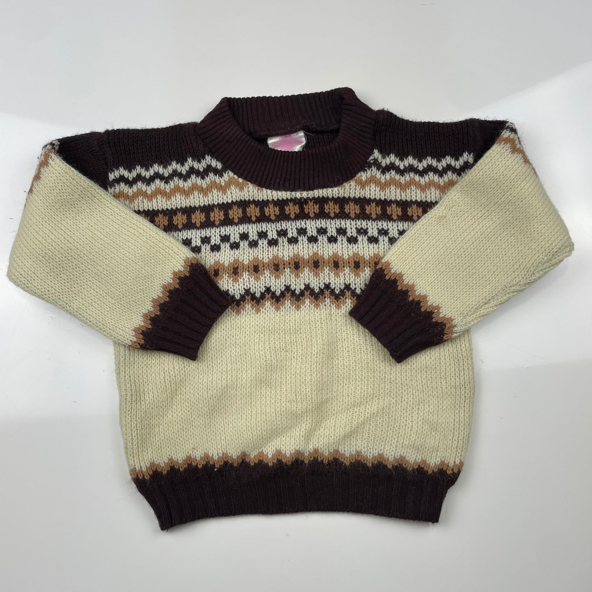 Brauner Strickpullover für Kinder mit Norwegermuster – front