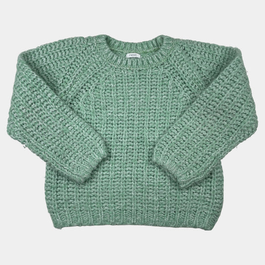 Grüner Strickpullover für Kinder im Alter von 9 Jahren mit Raglanärmeln – front