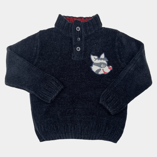 Schwarzer Lupilu Kinderpullover mit Tiermotiv und Knopfleiste – front