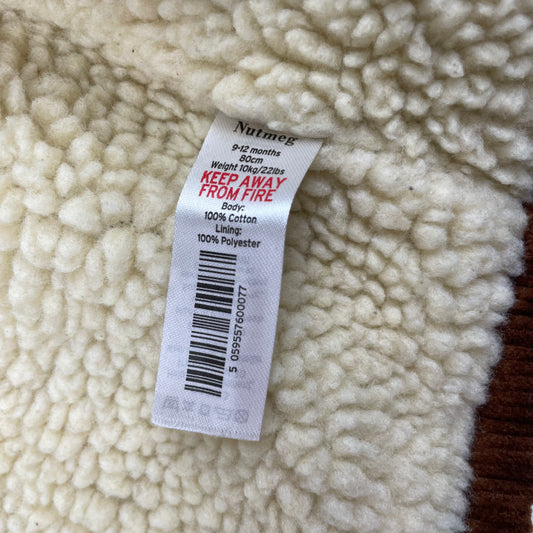 Braune Cordjacke mit Teddyfutter für Kinder, Größe 9-12 Monate – label