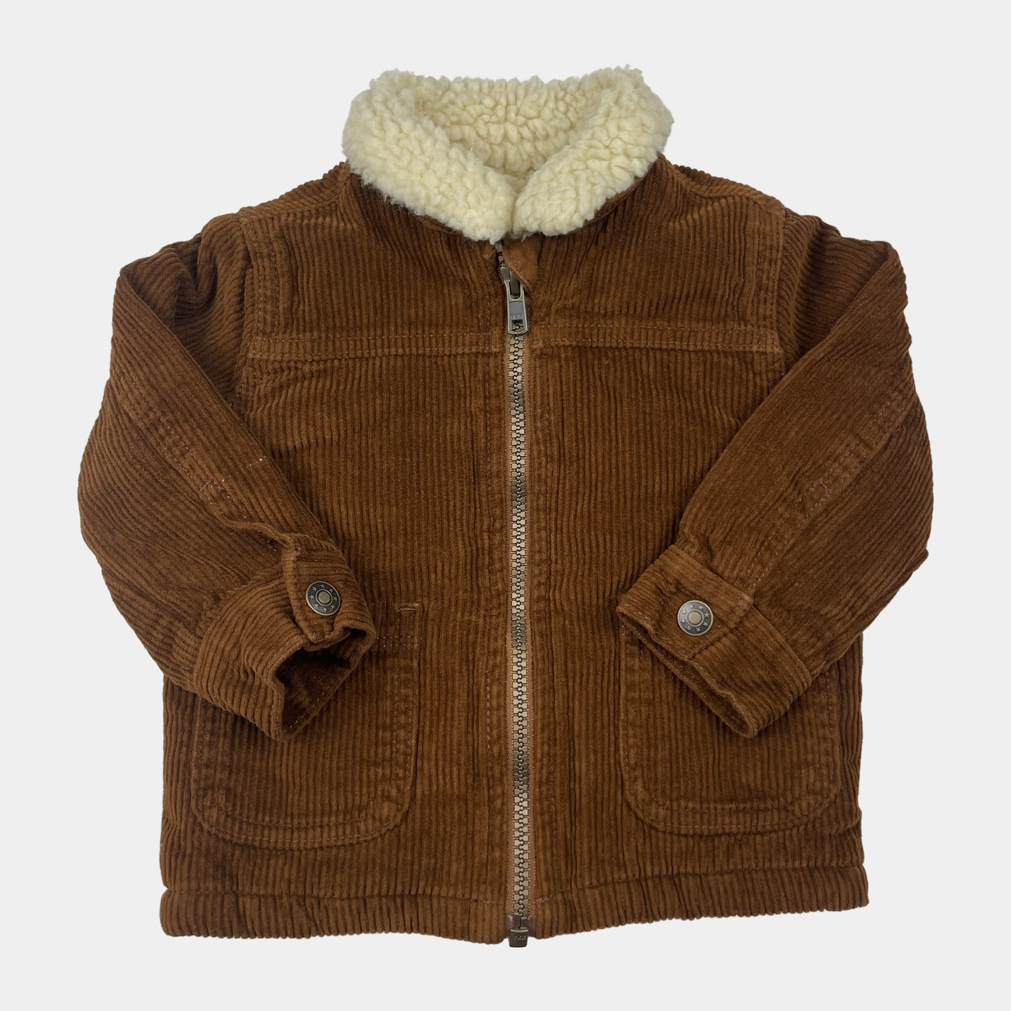 Braune Cordjacke mit Teddyfutter für Kinder, Größe 9-12 Monate – front