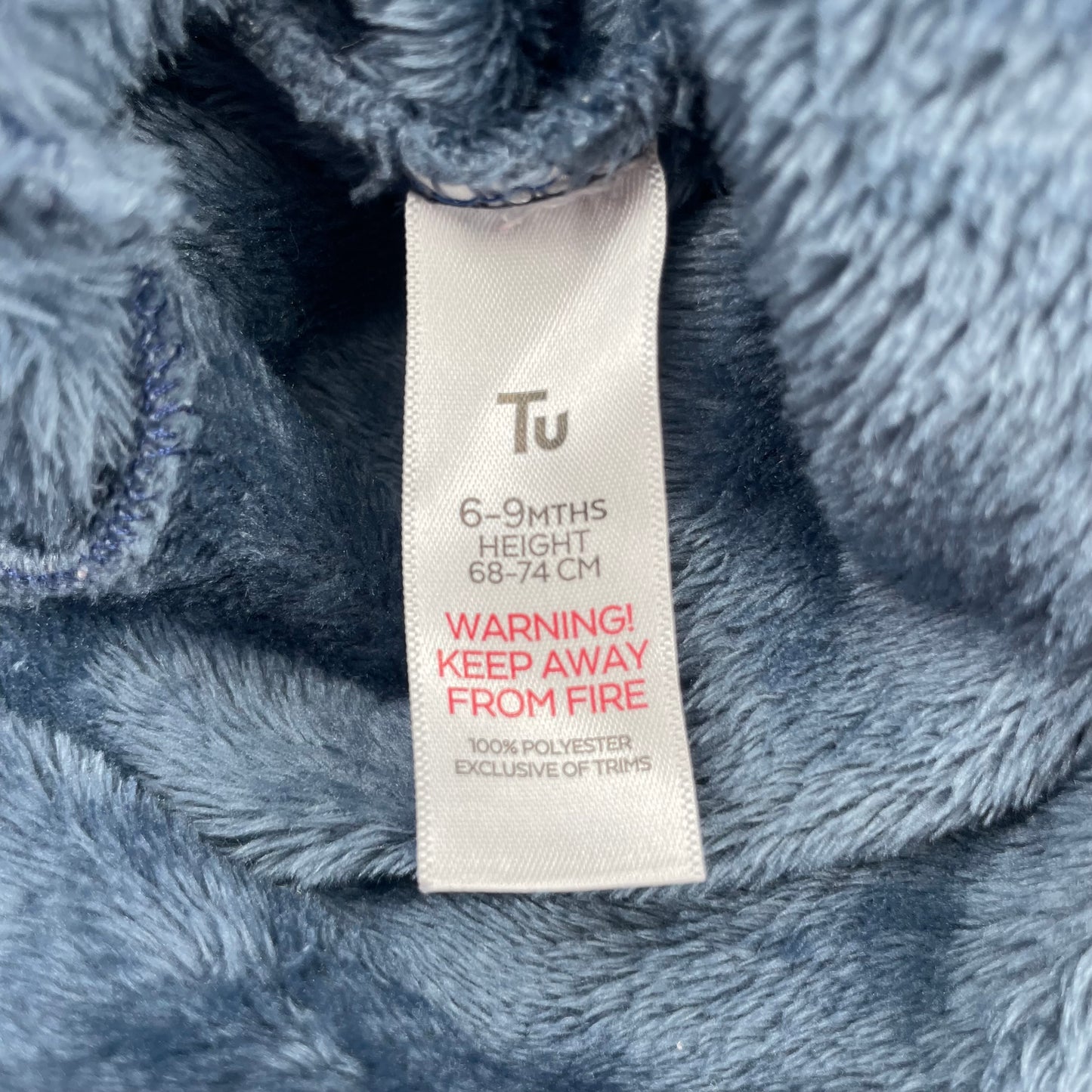 Blauer Fleece-Overall für Babys, 6-9 Monate – label