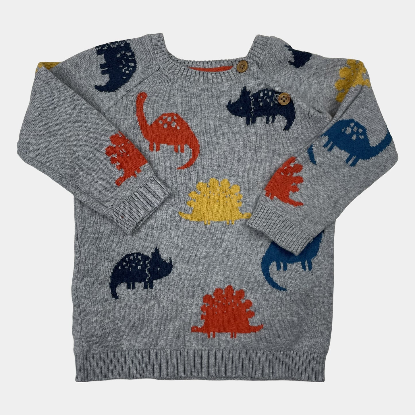 Grauer Pullover mit Dinosauriermuster für Kinder 6-9 Monate – front