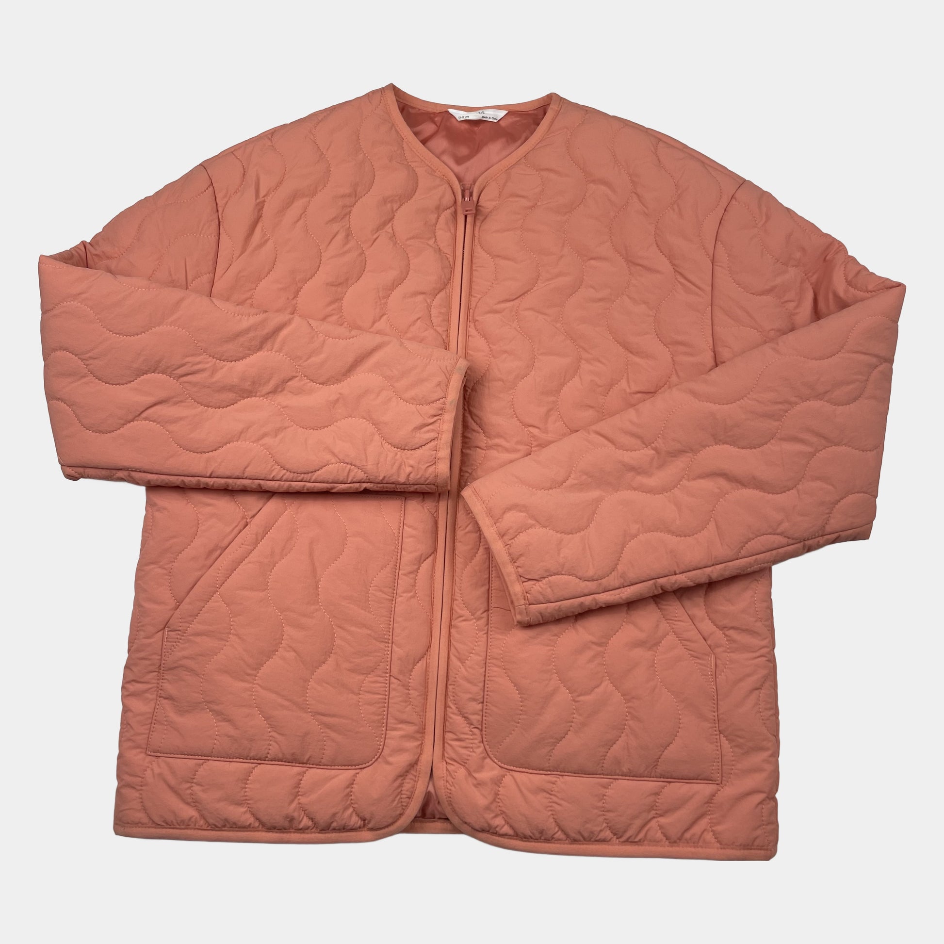 Orange Waffelstepp-Jacke für Kinder 12-13 Jahre – front