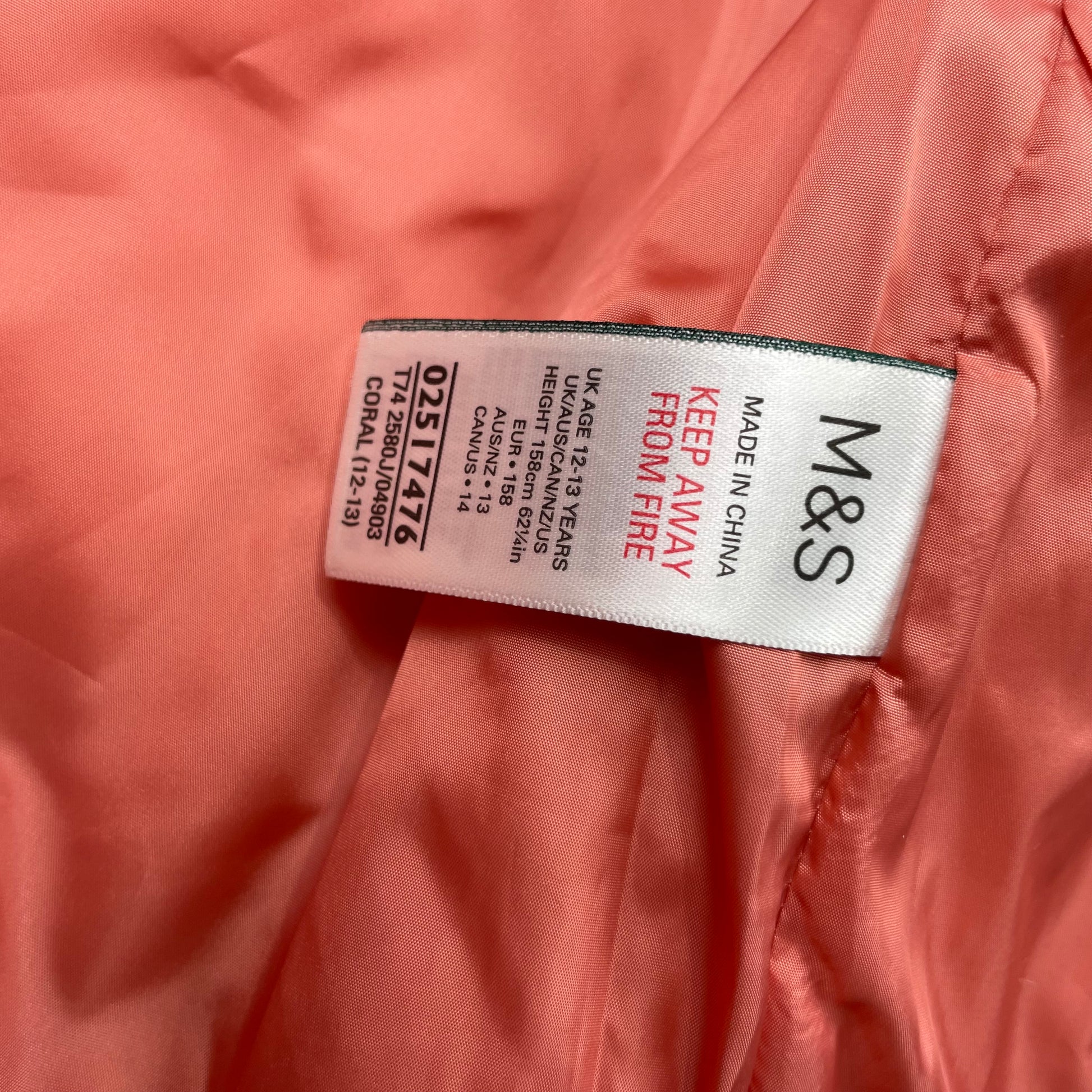 Orange Waffelstepp-Jacke für Kinder 12-13 Jahre – label