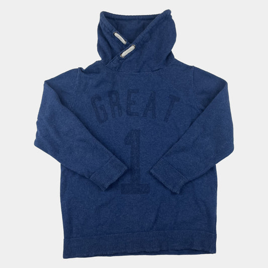 Blauer Baumwoll-Pullover mit Kapuze und Aufdruck "GREAT 1" auf der Vorderseite – front