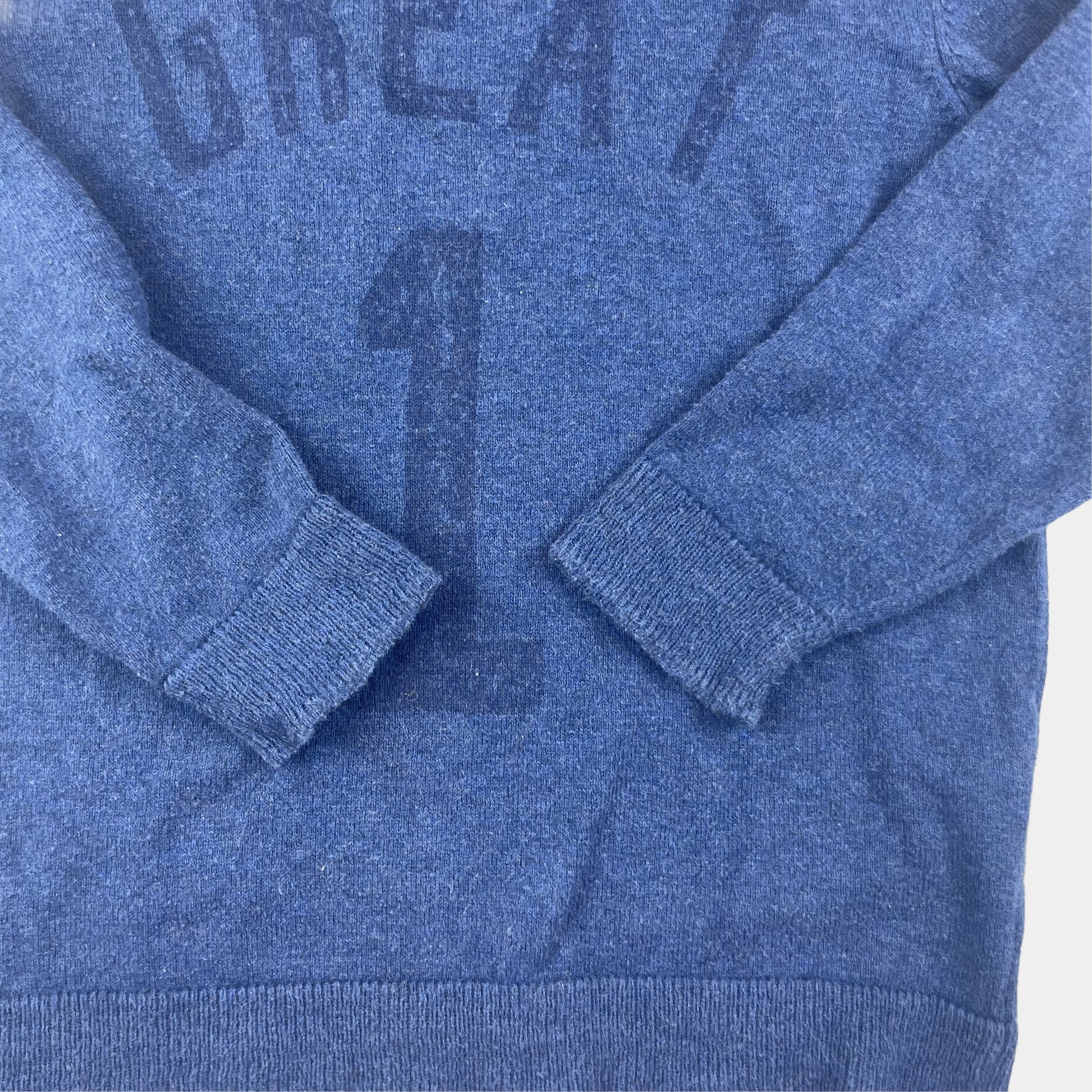 Blauer Baumwoll-Pullover mit Kapuze und Aufdruck "GREAT 1" auf der Vorderseite – detail