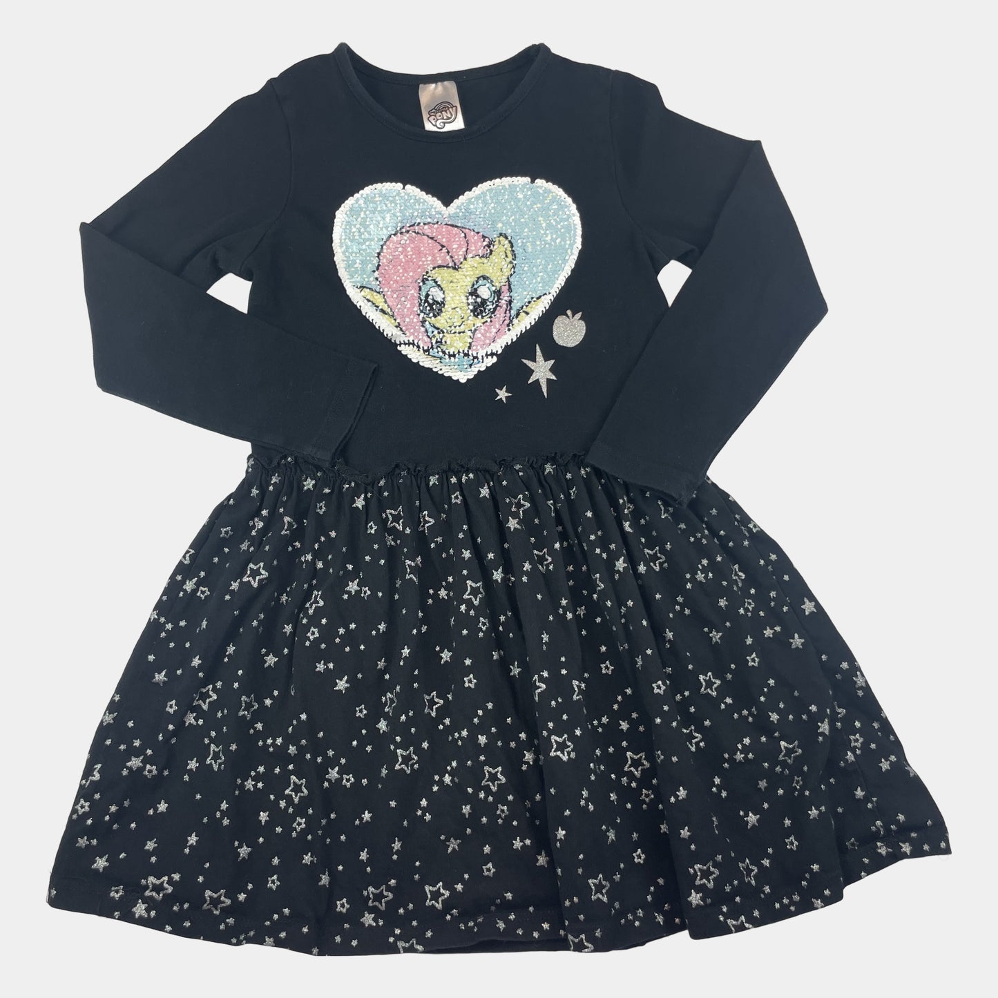 My Little Pony Kleid in Schwarz mit glitzernder Applikation und Sternenmuster – front
