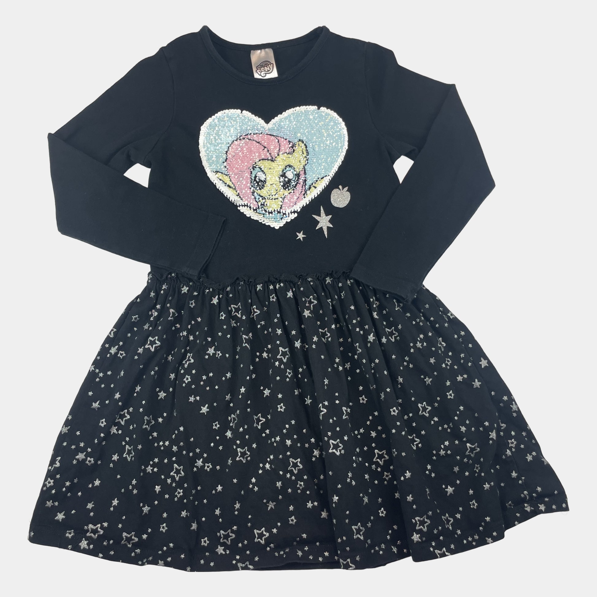 My Little Pony Kleid in Schwarz mit glitzernder Applikation und Sternenmuster – front