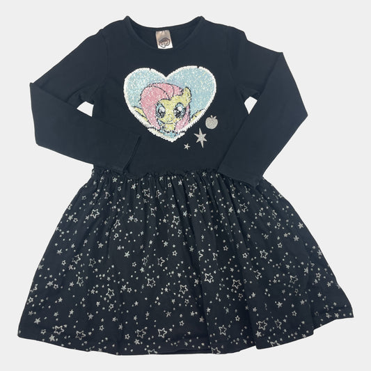 My Little Pony Kleid in Schwarz mit glitzernder Applikation und Sternenmuster – front