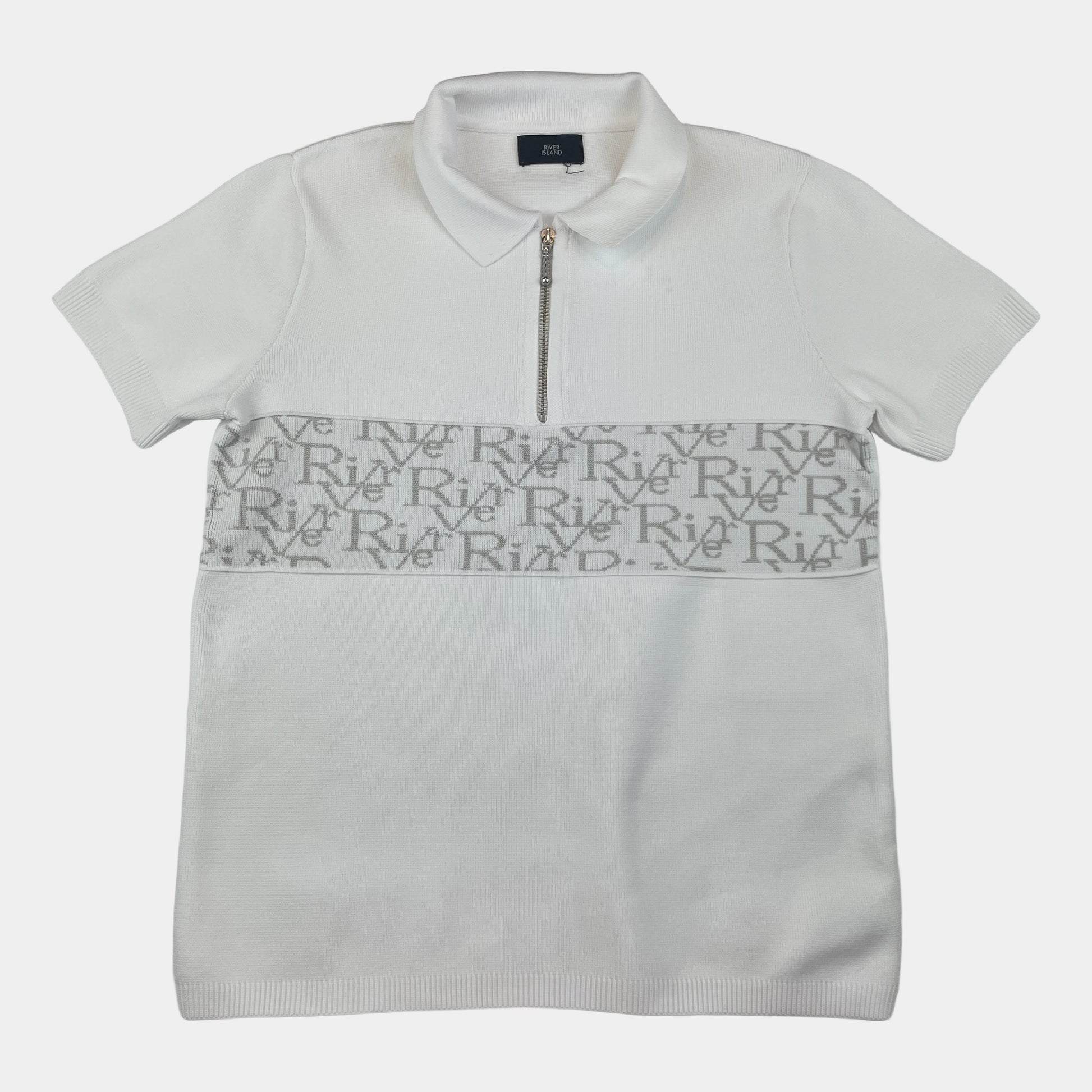 Weißes Zip-Poloshirt für Kinder, Größe 9-10 Jahre – front