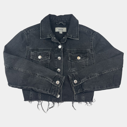 Schwarze Denim-Jacke für Kinder mit Fransen, Größe 10-11 Jahre – front