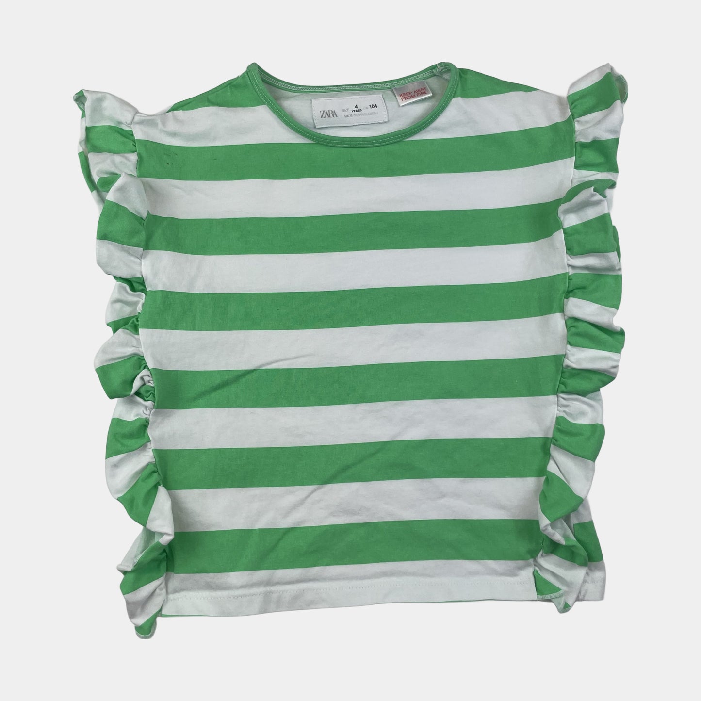 Grün-weiß gestreiftes T-Shirt mit Rüschen für Kinder – front