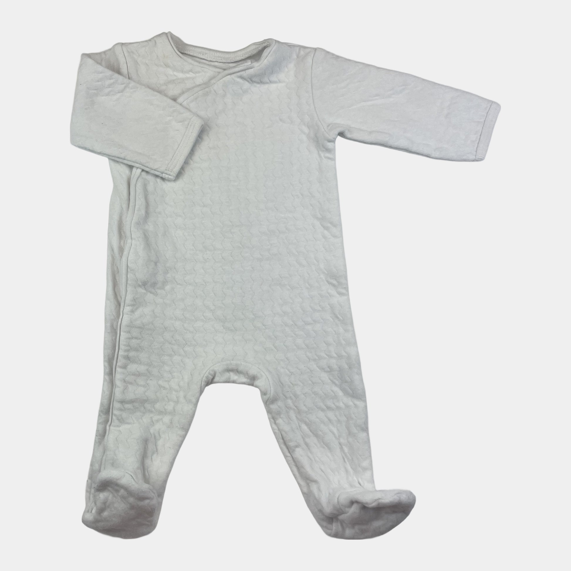 Weißer Schlafanzug für Babys 0-3 Monate mit Fußabdeckung – front