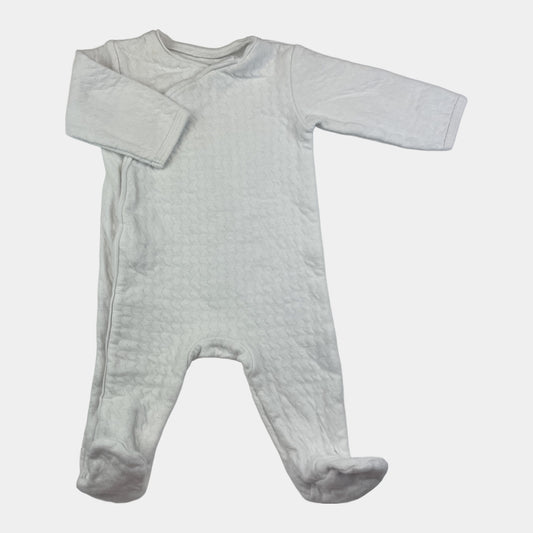 Weißer Schlafanzug für Babys 0-3 Monate mit Fußabdeckung – front
