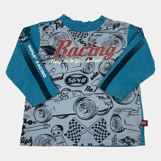 Blauer Langarmshirt mit Rennmotiv von LEGO Wear in Größe 80, 12-18 Monate – front