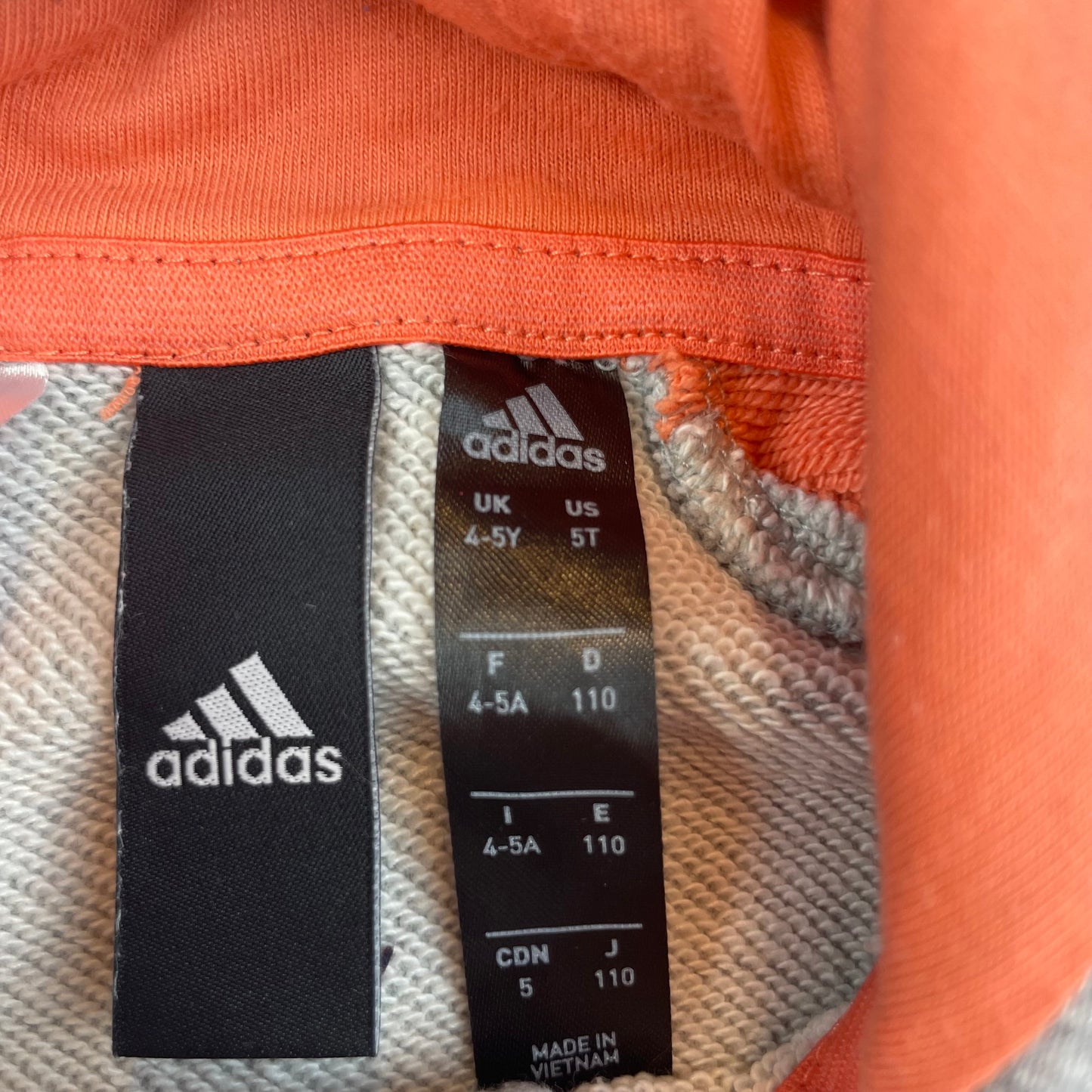 Graue und orange Kapuzenjacke von Adidas für Kinder – label