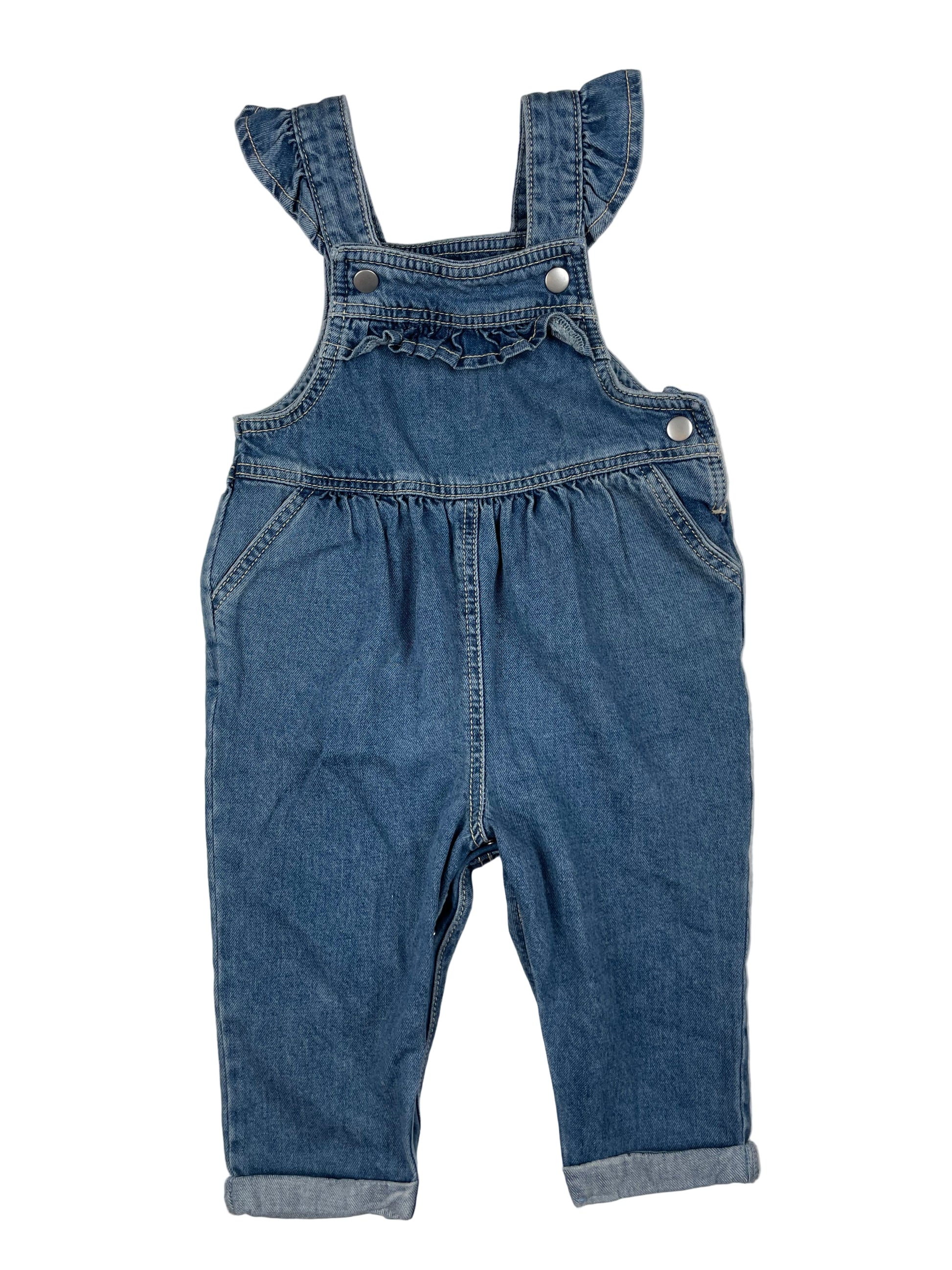 Blaue Jeans-Latzhose mit Rüschen von F&F – front