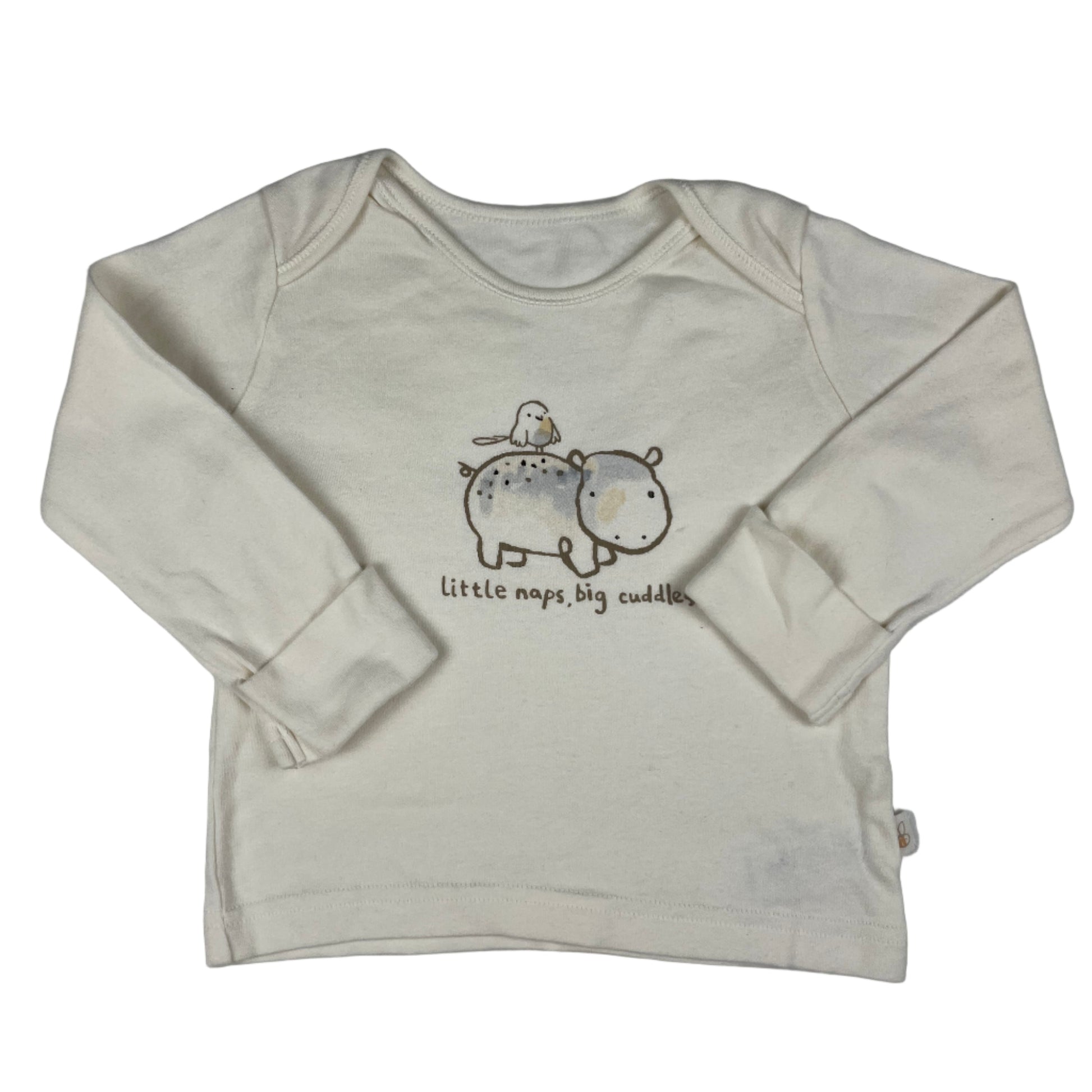 Cremefarbenes George Baby Langarmshirt mit Hippo-Print, Größe 6–9 Monate – front