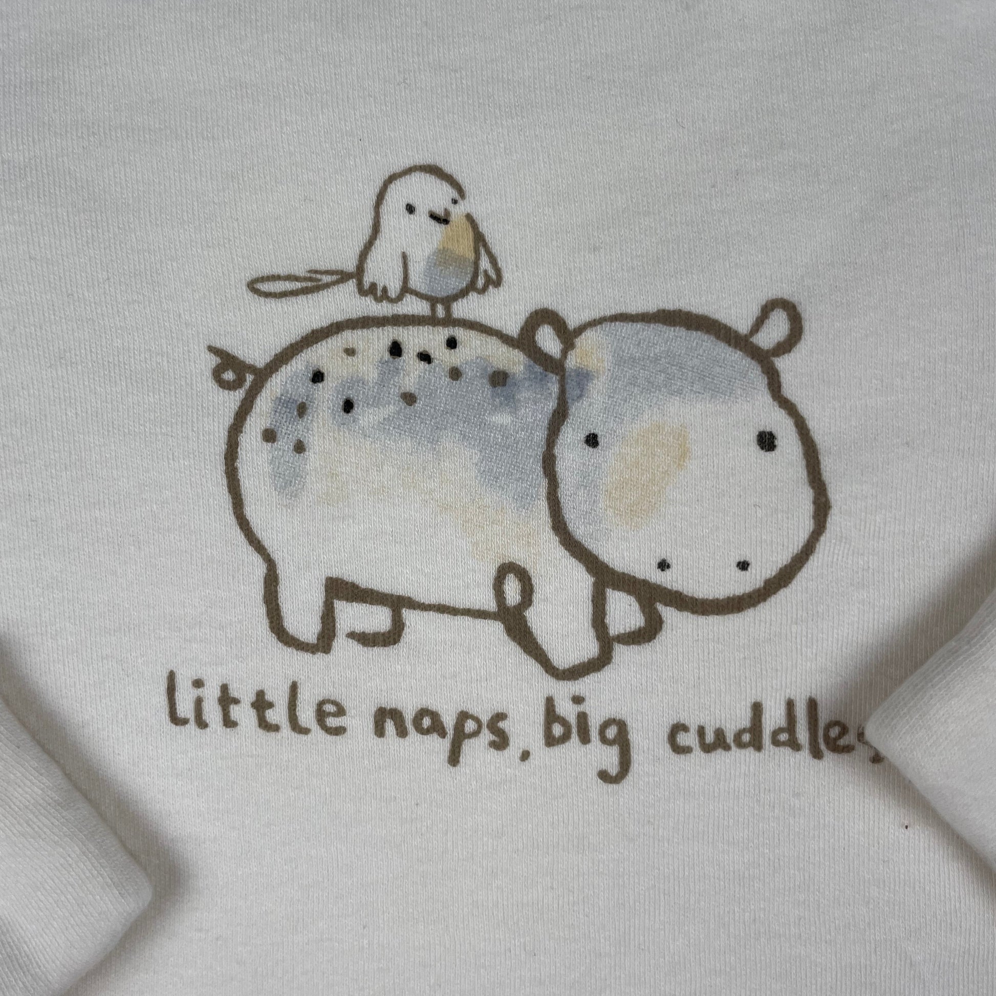Cremefarbenes George Baby Langarmshirt mit Hippo-Print, Größe 6–9 Monate – detail