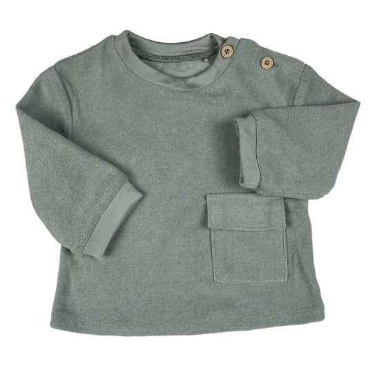 Hellgrüner Baby-Pullover aus Frottee mit Schulterknöpfen von Tu, Größe 3–6 Monate – front