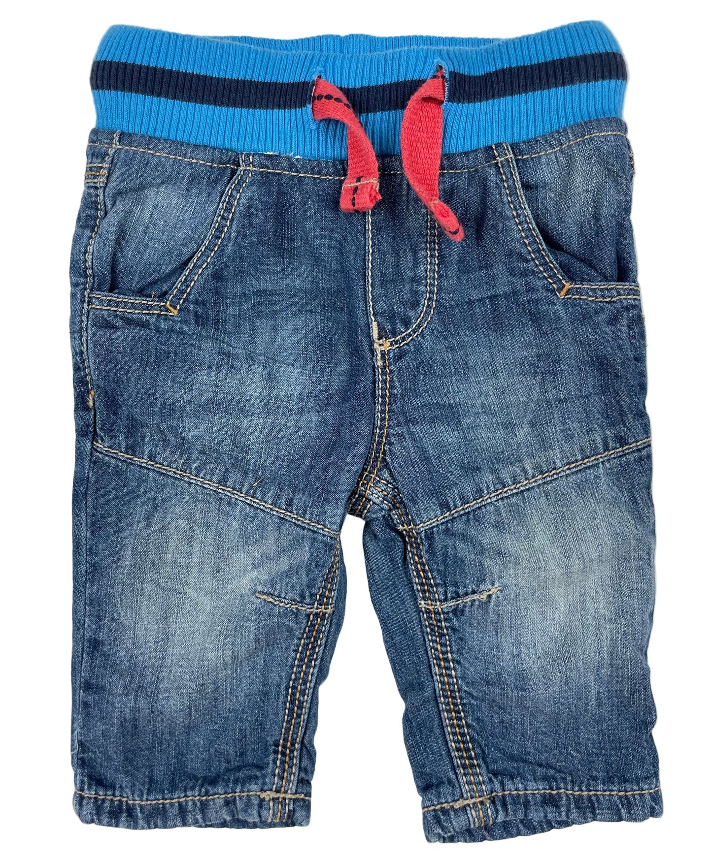 Baby-Jeans mit blauem Rippbund und rotem Kordelzug, Größe 56, dopo dopo – front