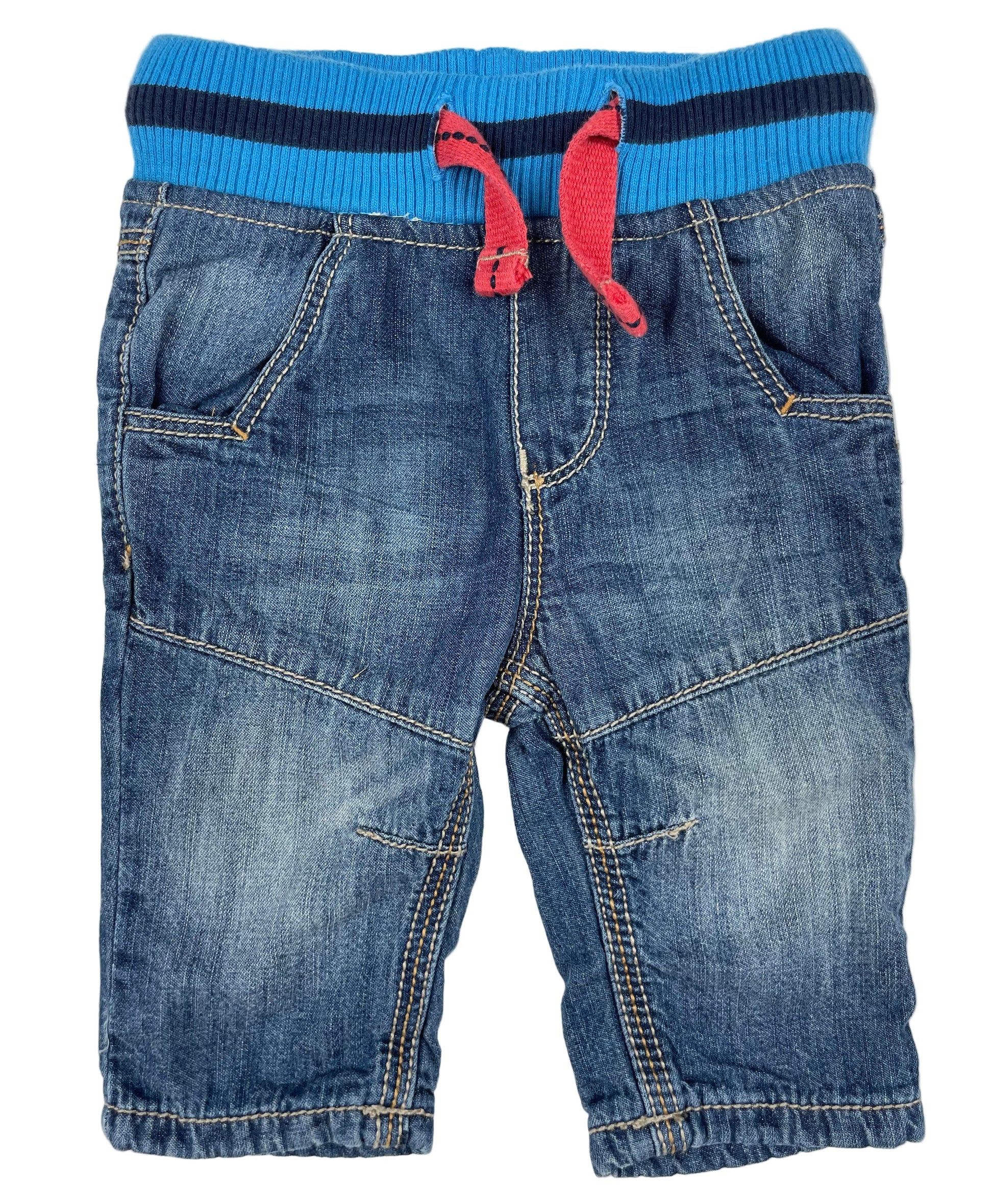 Baby-Jeans mit blauem Rippbund und rotem Kordelzug, Größe 56, dopo dopo – front