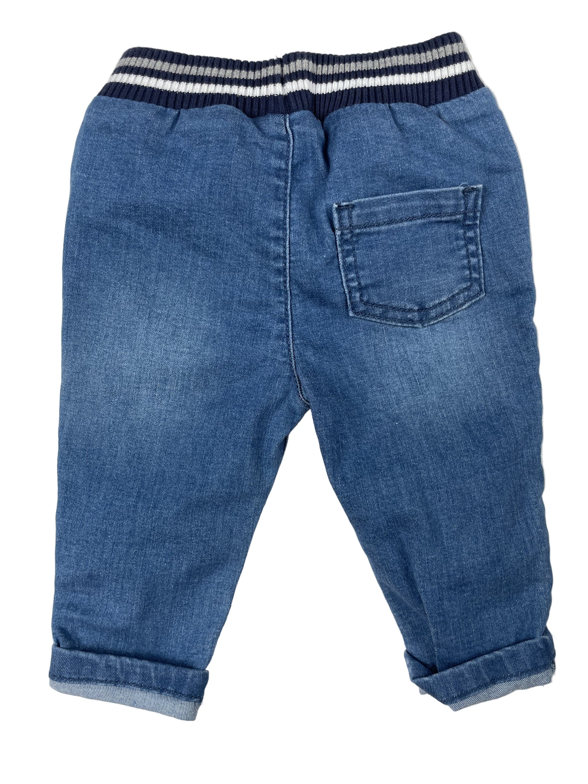 Blaue Baby-Jeansjogginghose von Nutmeg mit Kordelzug, Größe 3–6 Monate. – back